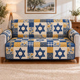 Star of David Sofa Cover, Blue Gold Jewish Couch Protector Gift