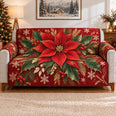 Christmas Poinsettia Sofa Cover, Holiday Floral Couch Protector Gift