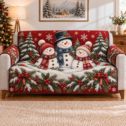 Snowman Family Sofa Cover, Christmas Winter Couch Protector Gift