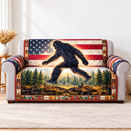 Bigfoot American Flag Sofa Cover, Patriotic Couch Protector Gift