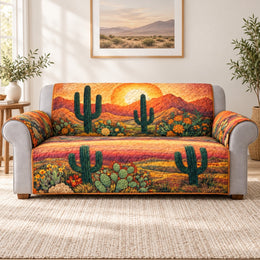 Desert Cactus Sunset Sofa Cover, Southwestern Couch Protector Gift