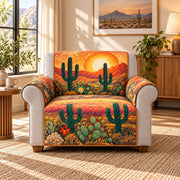 Desert Cactus Sunset Sofa Cover, Southwestern Couch Protector Gift