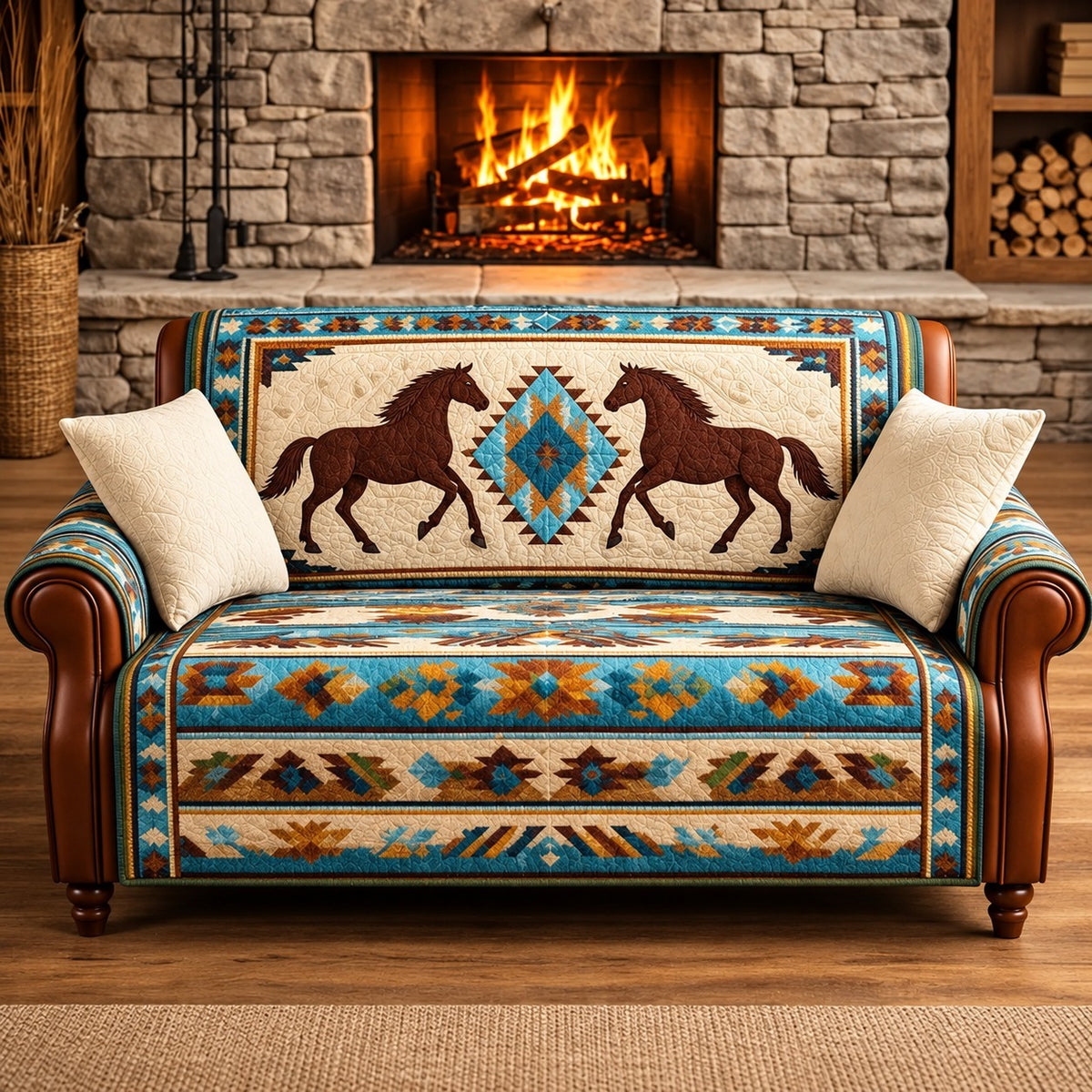 Southwestern Horse Sofa Cover, Western Ranch Couch Protector Gift