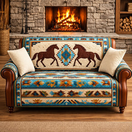 Southwestern Horse Sofa Cover, Western Ranch Couch Protector Gift