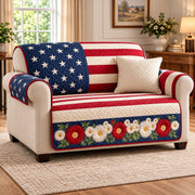 American Flag Floral Sofa Cover, Patriotic Couch Protector Gift