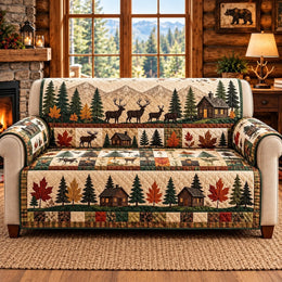 Woodland Camping Sofa Cover, Rustic Cabin Couch Protector Gift