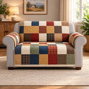 Rustic Plaid Patchwork Sofa Cover, Farmhouse Couch Protector Gift
