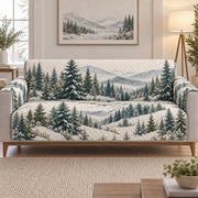 Snowy Pine Forest Sofa Cover, Winter Mountain Couch Protector Gift