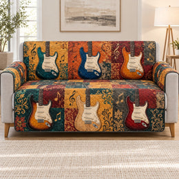 Vintage Guitar Sofa Cover, Music Lover Couch Protector Gift for Musicians