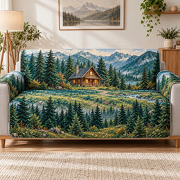 Mountain Cabin Sofa Cover, Evergreen Nature Couch Protector Gift