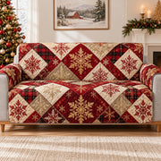 Christmas Quilt Patchwork Sofa Cover, Holiday Couch Protector Gift