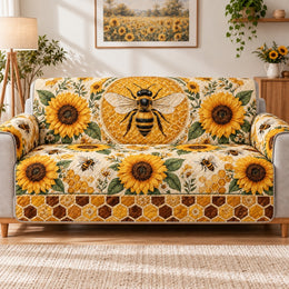 Sunflower Honey Bee Sofa Cover, Farmhouse Couch Protector Gift