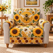 Sunflower Honey Bee Sofa Cover, Farmhouse Couch Protector Gift