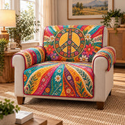 Peace Sign Paisley Sofa Cover, Colorful Boho Couch Protector Gift