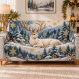 White Deer Winter Sofa Cover, Snowflake Wildlife Couch Protector Gift