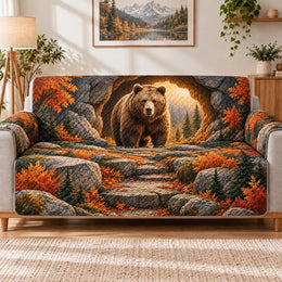 Autumn Bear Sofa Cover, Woodland Wildlife Couch Protector Gift