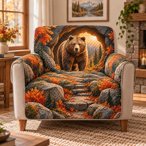 Autumn Bear Sofa Cover, Woodland Wildlife Couch Protector Gift