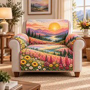 Wildflower Sunset Sofa Cover, Colorful Nature Couch Protector Gift