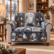 Owl Library Sofa Cover, Book Lover Cottage Couch Protector Gift