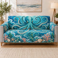 Blue Octopus Sofa Cover, Coastal Ocean Couch Protector Gift for Sea Lovers