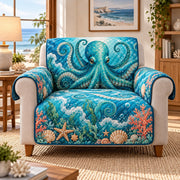 Blue Octopus Sofa Cover, Coastal Ocean Couch Protector Gift for Sea Lovers