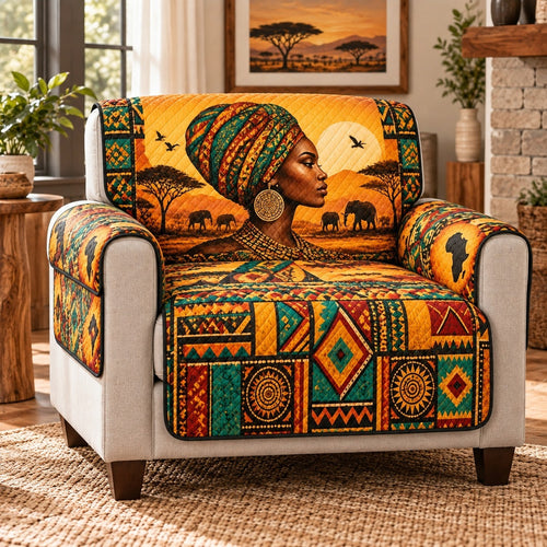 African Woman Sunset Sofa Cover, Cultural Art Couch Protector Gift