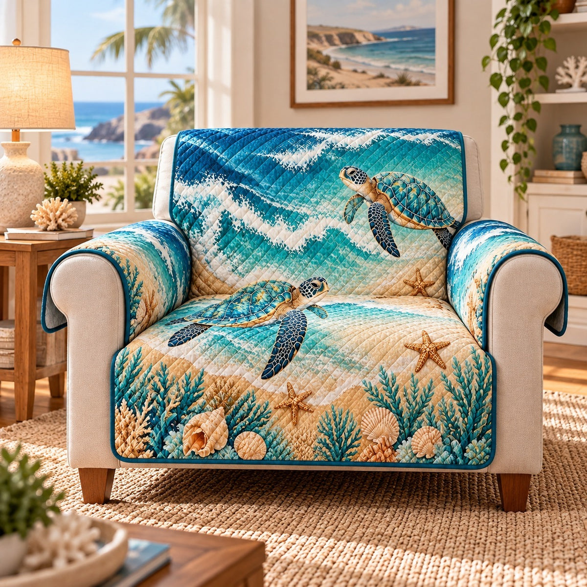 Sea Turtle Ocean Sofa Cover, Coastal Beach Couch Protector Gift