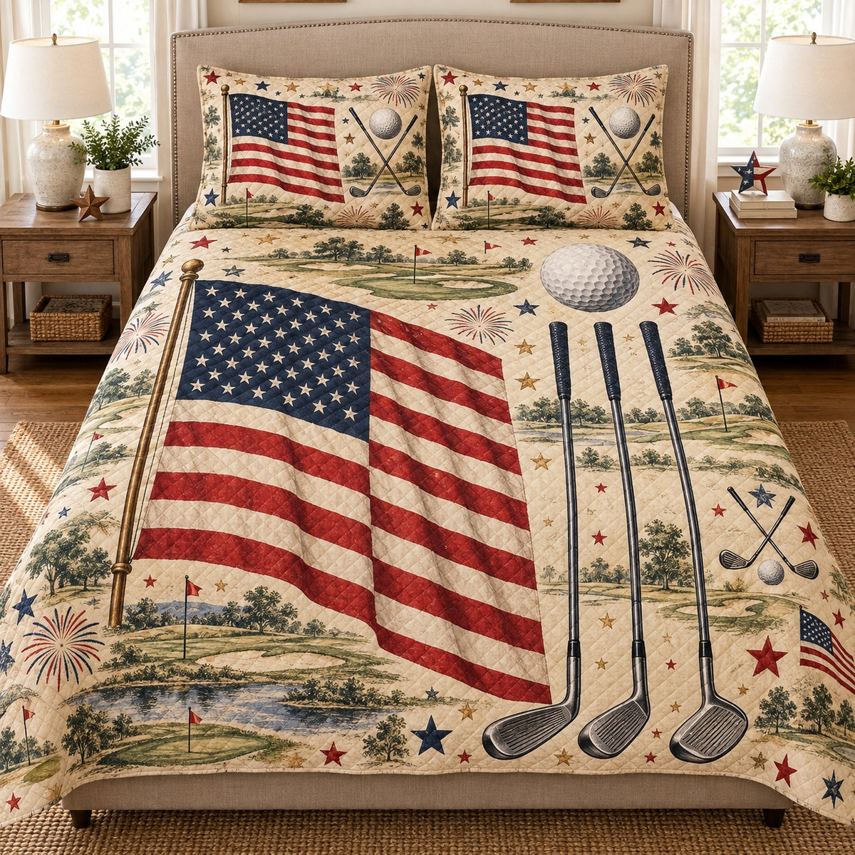 American Flag Golf Quilt Set mockup 1