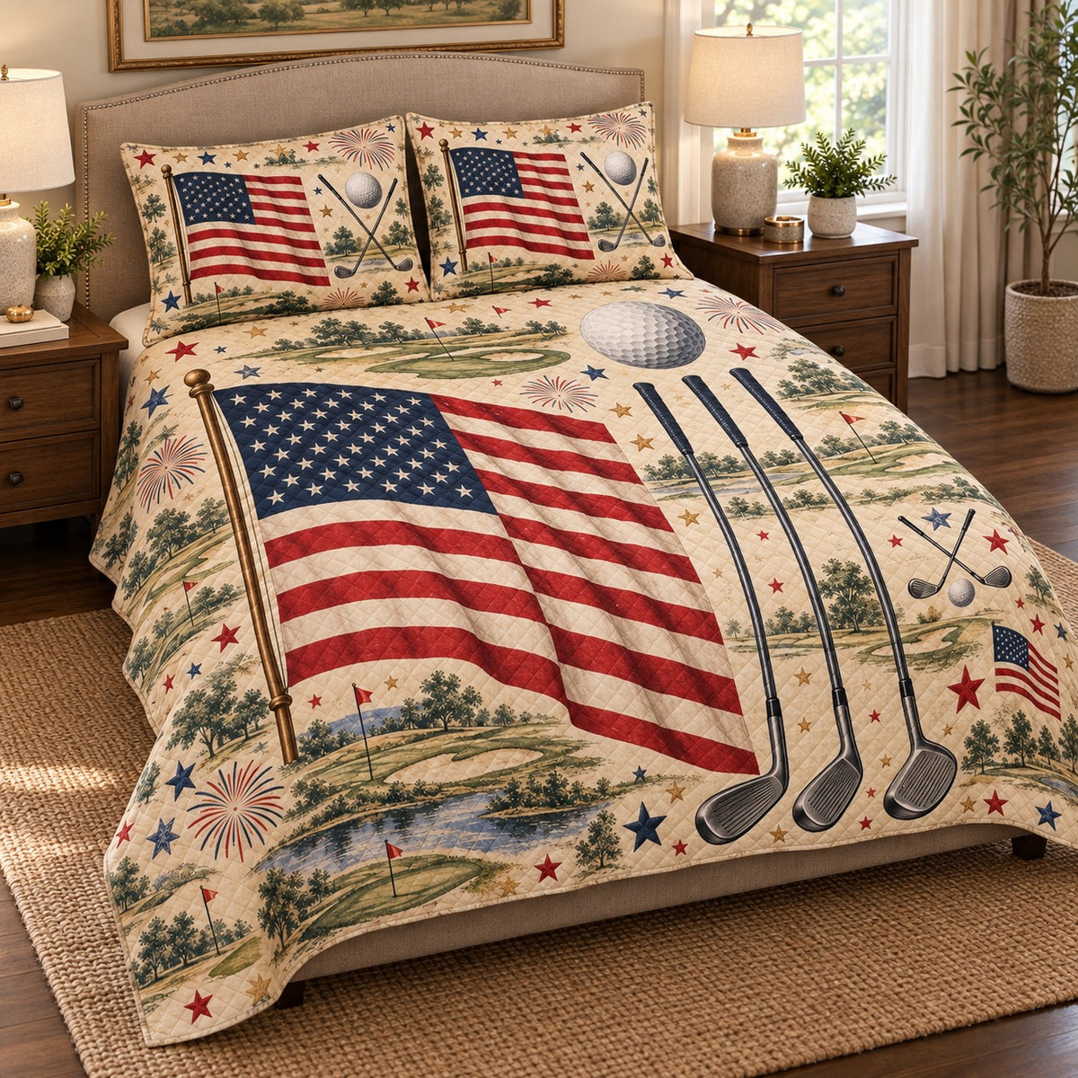 American Flag Golf Quilt Set mockup 2