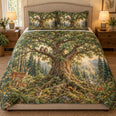 Ancient Forest Tree & Deer Quilt Set – Woodland Bedding Gift for Nature Lovers