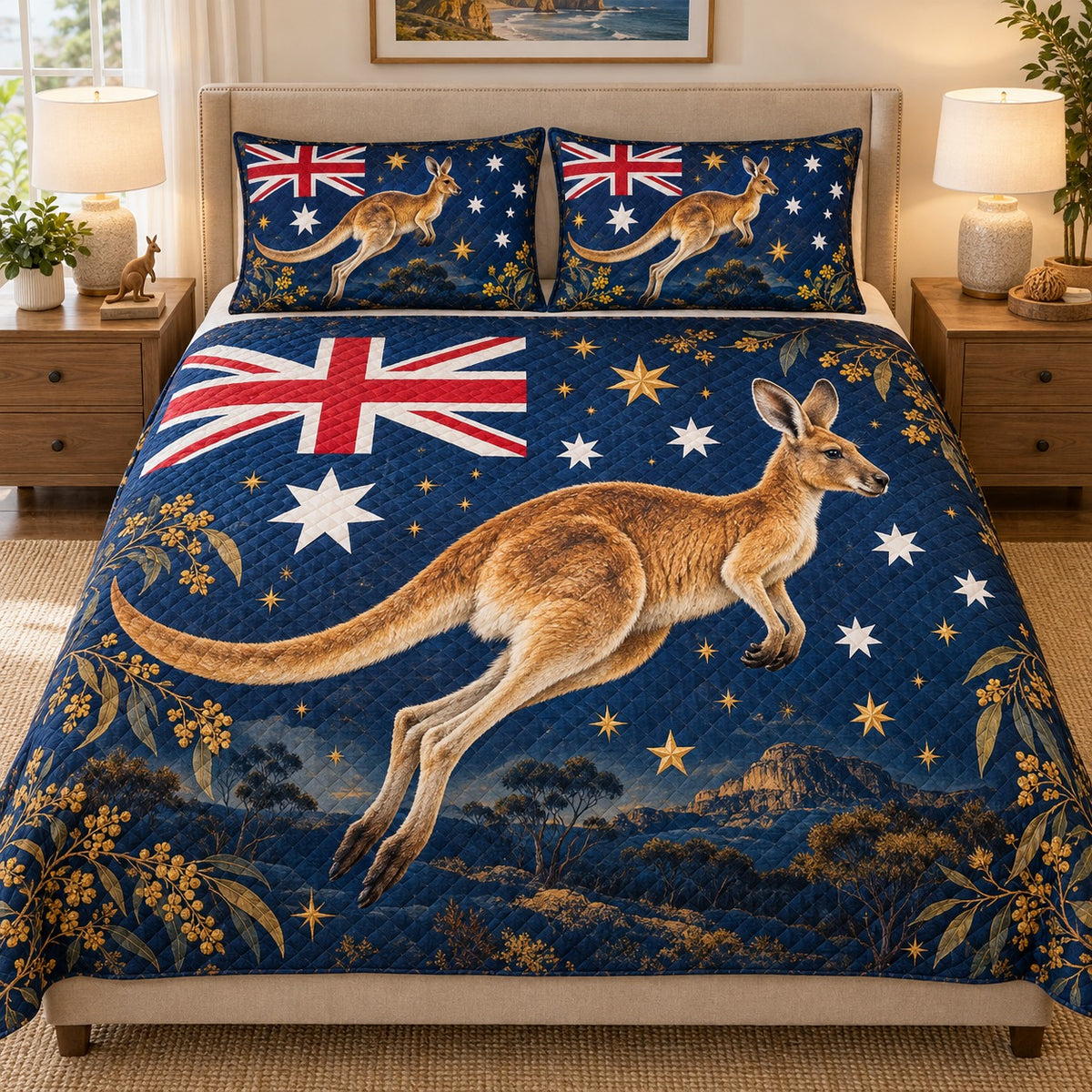 Australian Kangaroo Flag Quilt Set mockup 1