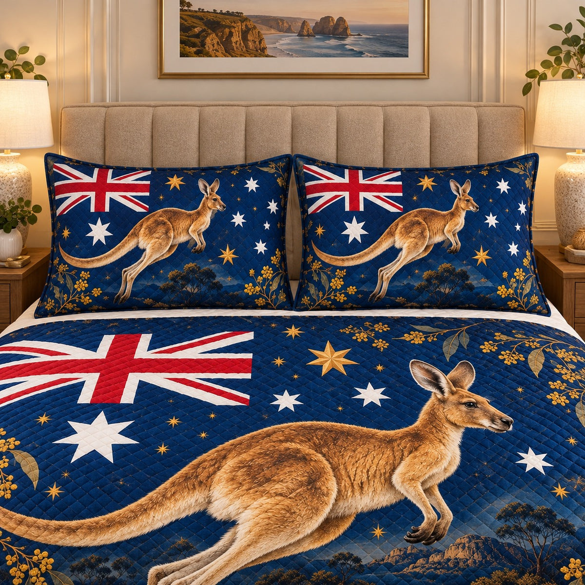 Australian Kangaroo Flag Quilt Set mockup 2