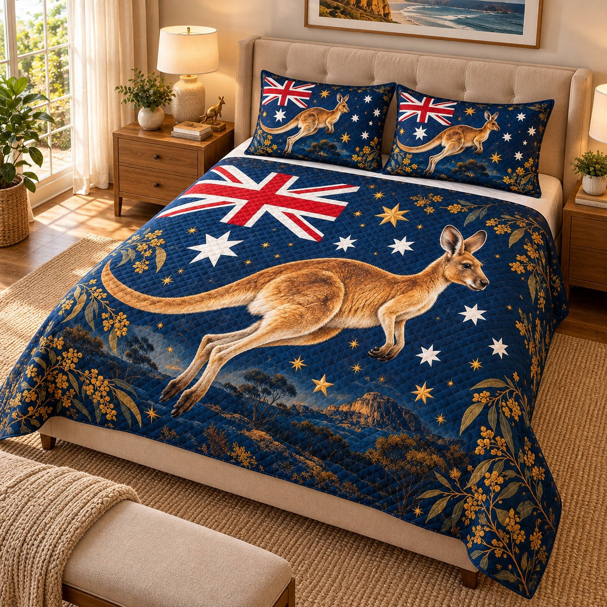 Australian Kangaroo Flag Quilt Set mockup 3