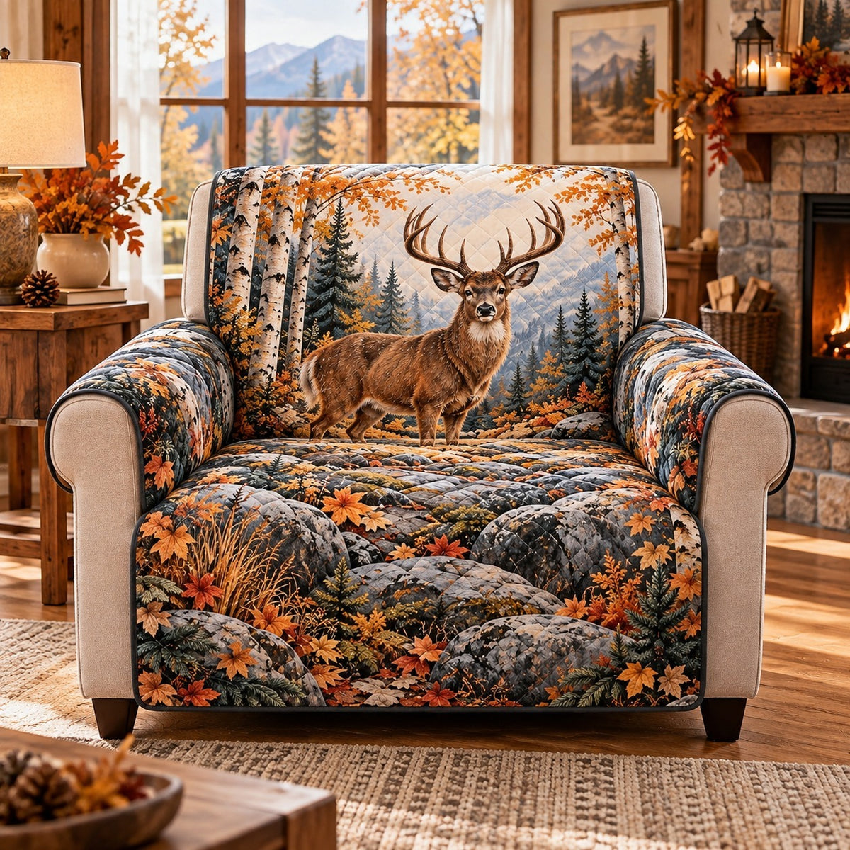 Autumn Deer Sofa Cover, Woodland Cabin Couch Protector Gift for Hunters