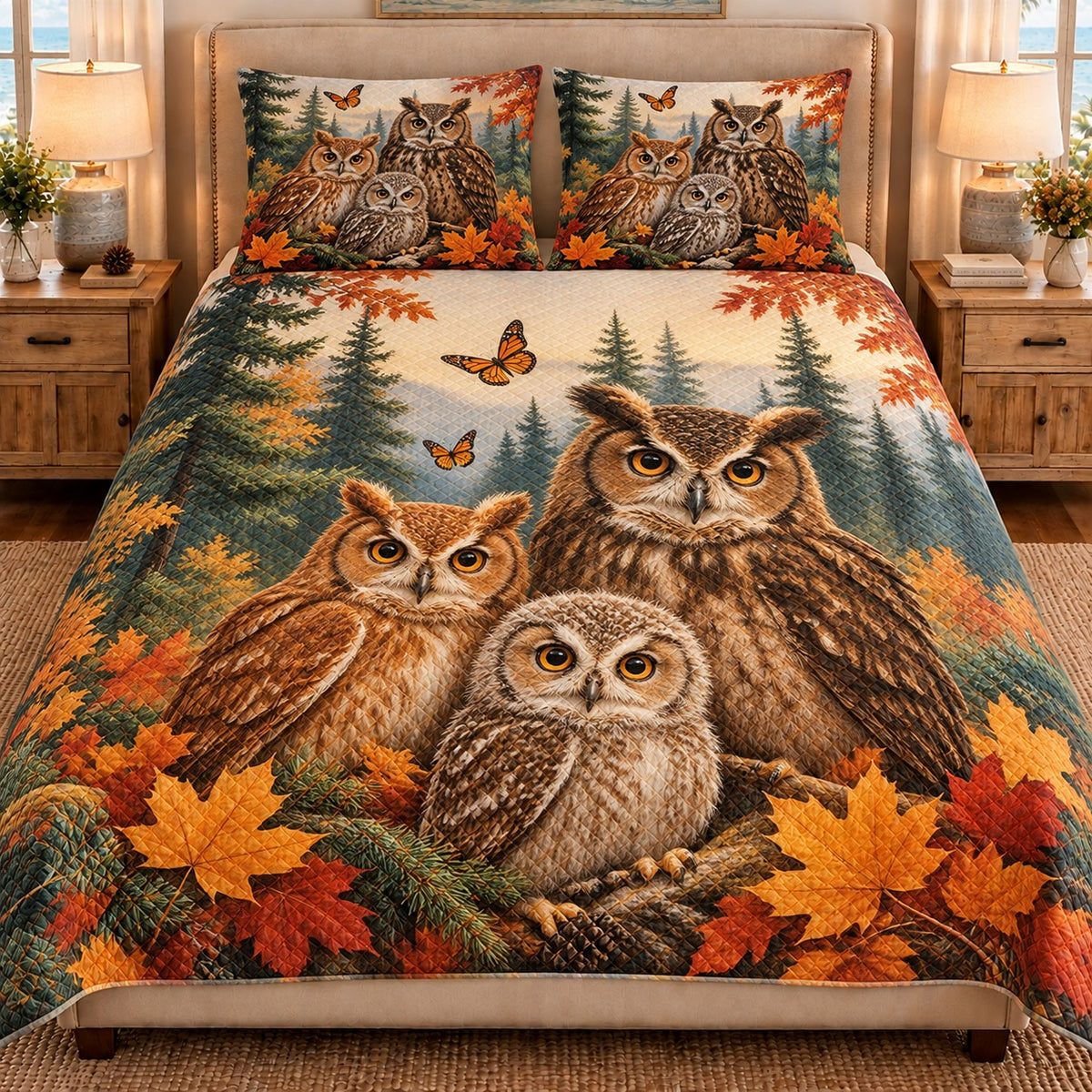 Autumn Owl Family Quilt Set mockup 1