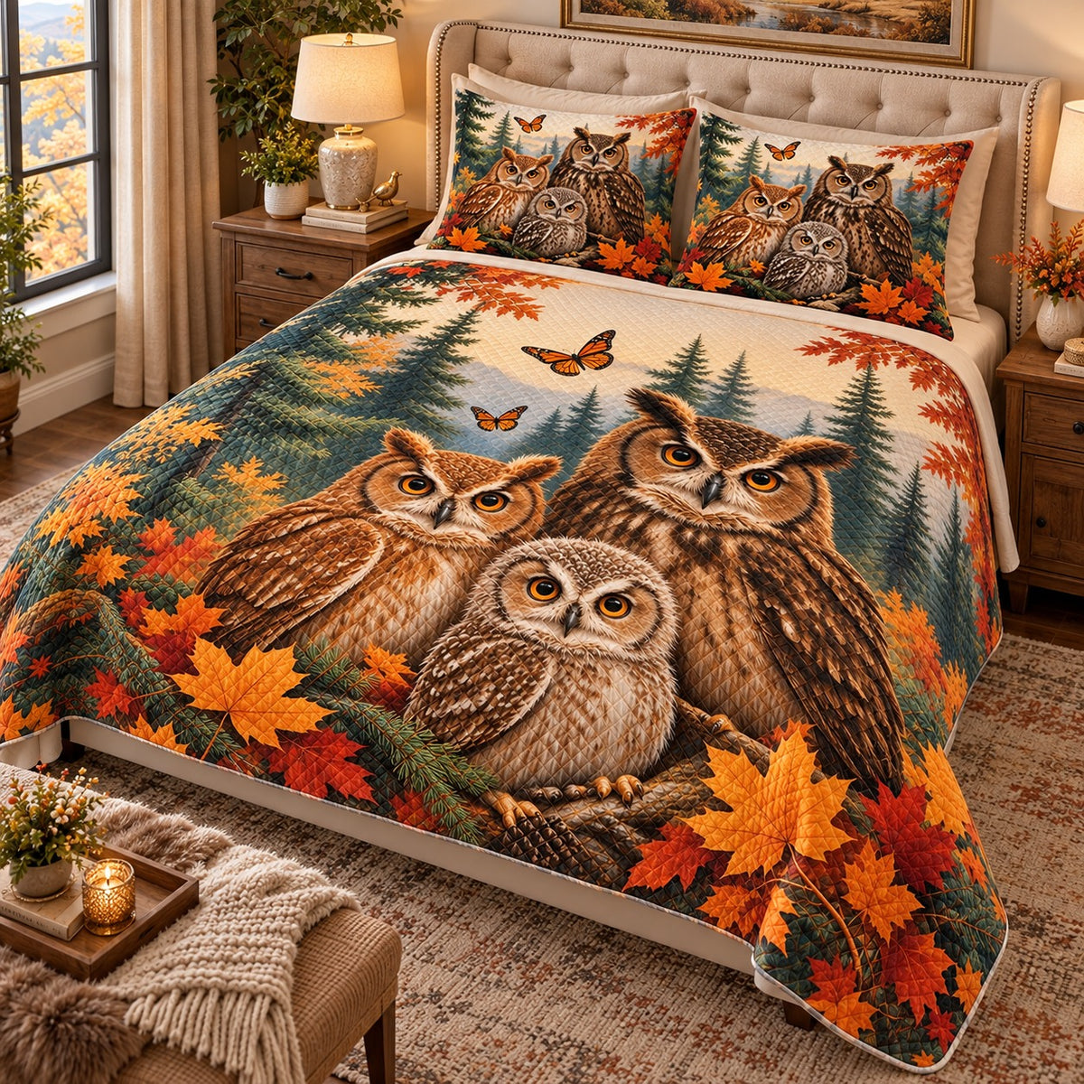 Autumn Owl Family Quilt Set mockup 3