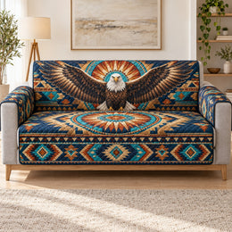 Bald Eagle Southwest Sofa Cover, Tribal Geometric Couch Protector Gift