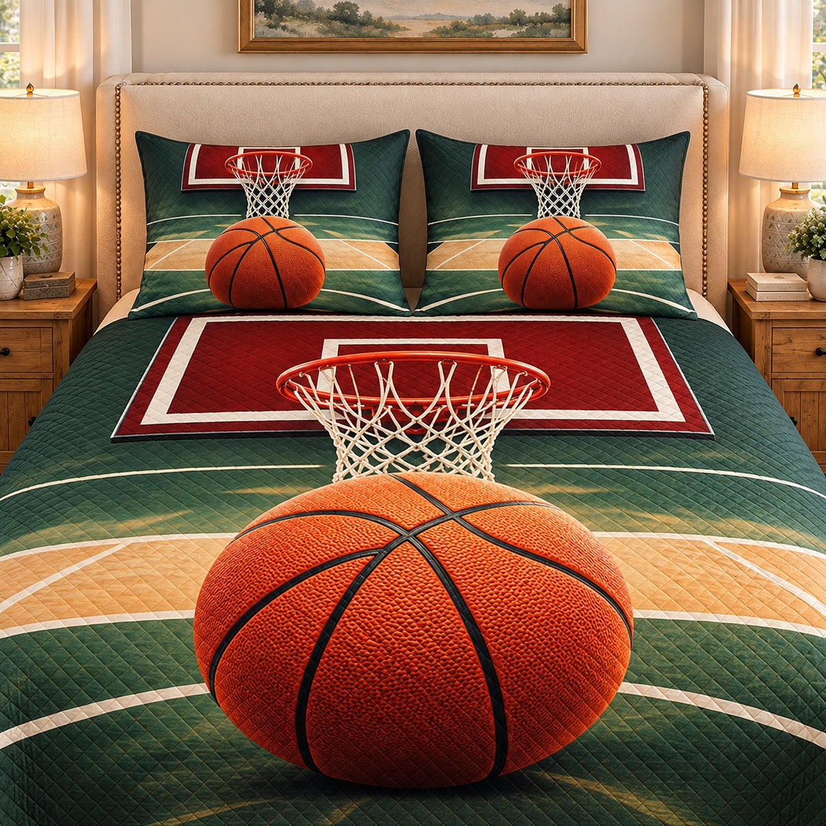 Basketball Court Quilt Set mockup 3
