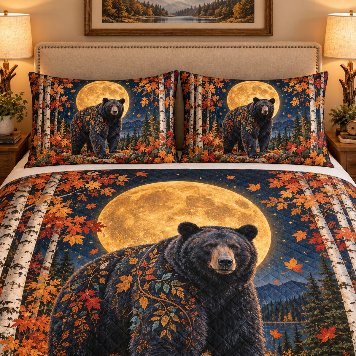 Black Bear Moon Quilt Set mockup 3