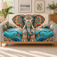 Boho Elephant Sofa Cover, Turquoise Mandala Couch Protector Gift