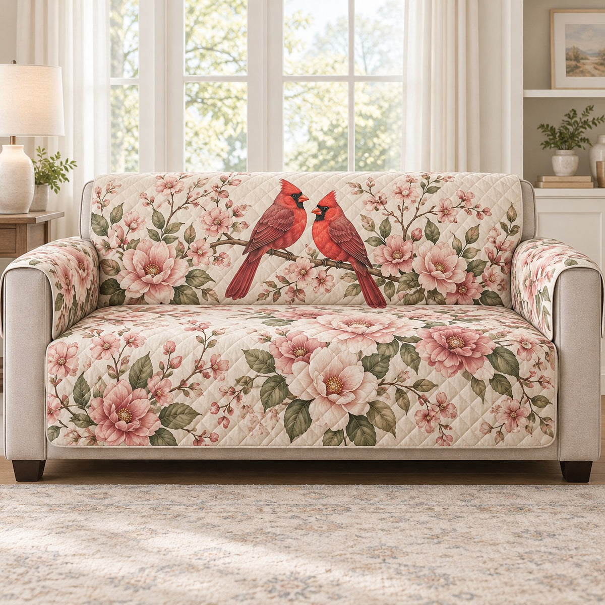 Cardinal Floral Sofa Cover mockup 1