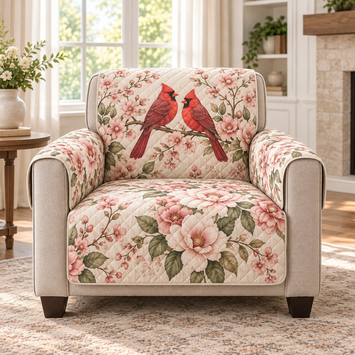 Cardinal Floral Sofa Cover mockup 2