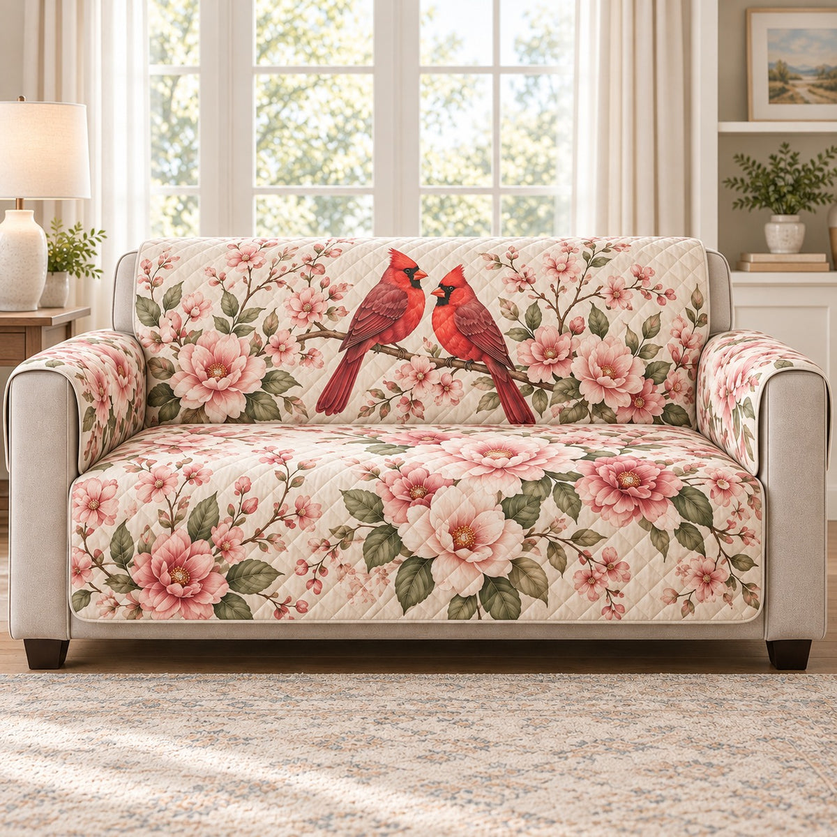 Cardinal Floral Sofa Cover mockup 3