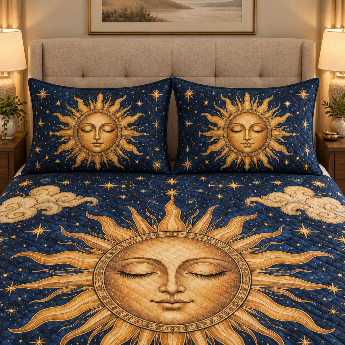 Celestial Sun and Moon Quilt Set mockup 3