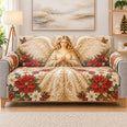 Christmas Angel Sofa Cover, Poinsettia Holiday Couch Protector Gift