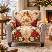 Christmas Angel Sofa Cover, Poinsettia Holiday Couch Protector Gift