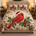 Christmas Cardinal Quilt Set, Festive Winter Bird Bedding Gift