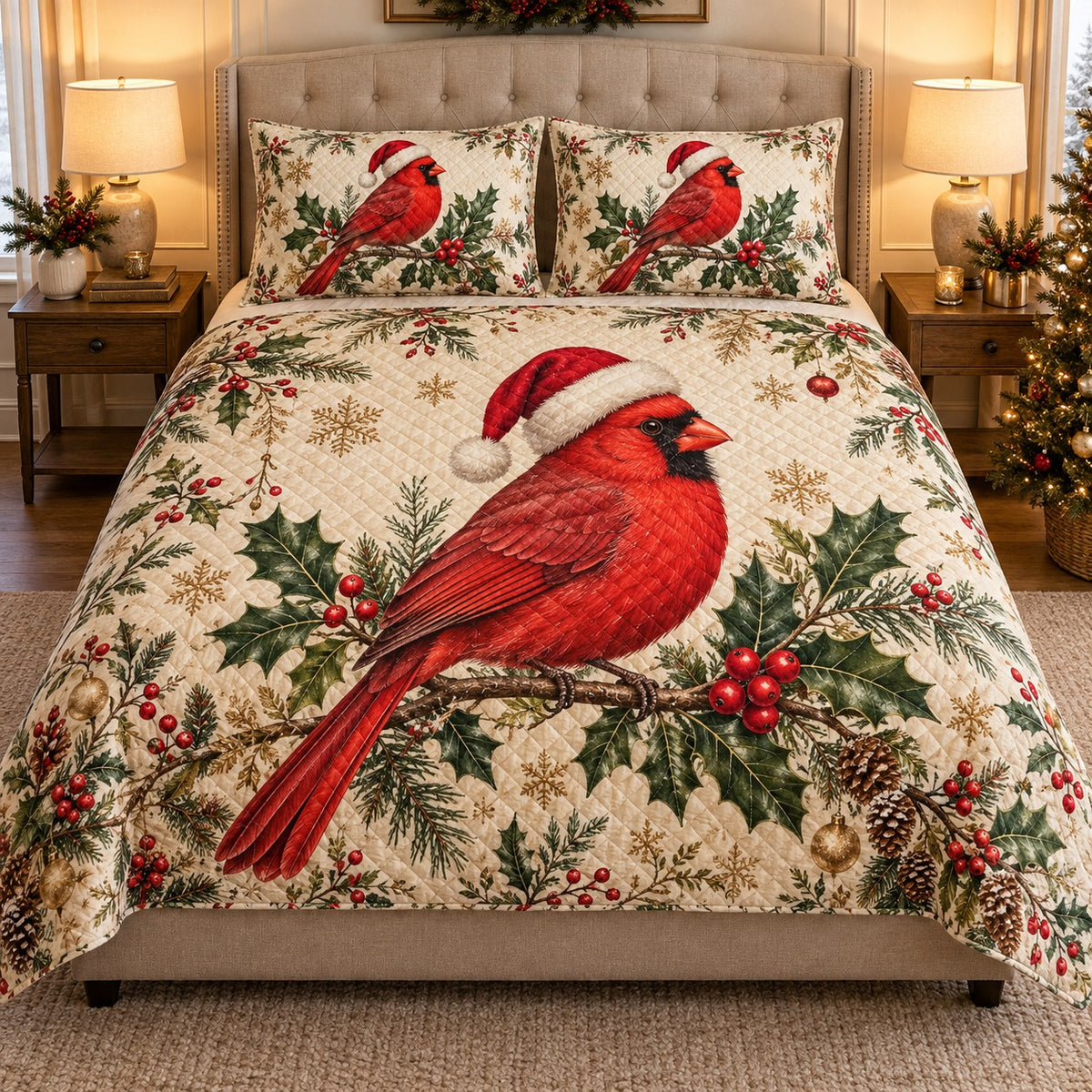 Christmas Cardinal Quilt Set mockup 1