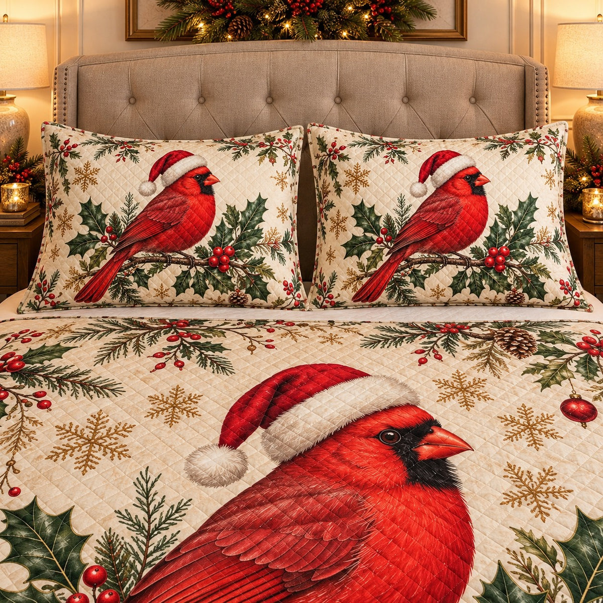 Christmas Cardinal Quilt Set mockup 2