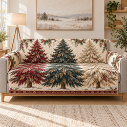 Evergreen Christmas Tree Sofa Cover, Rustic Forest Couch Protector Holiday Gift